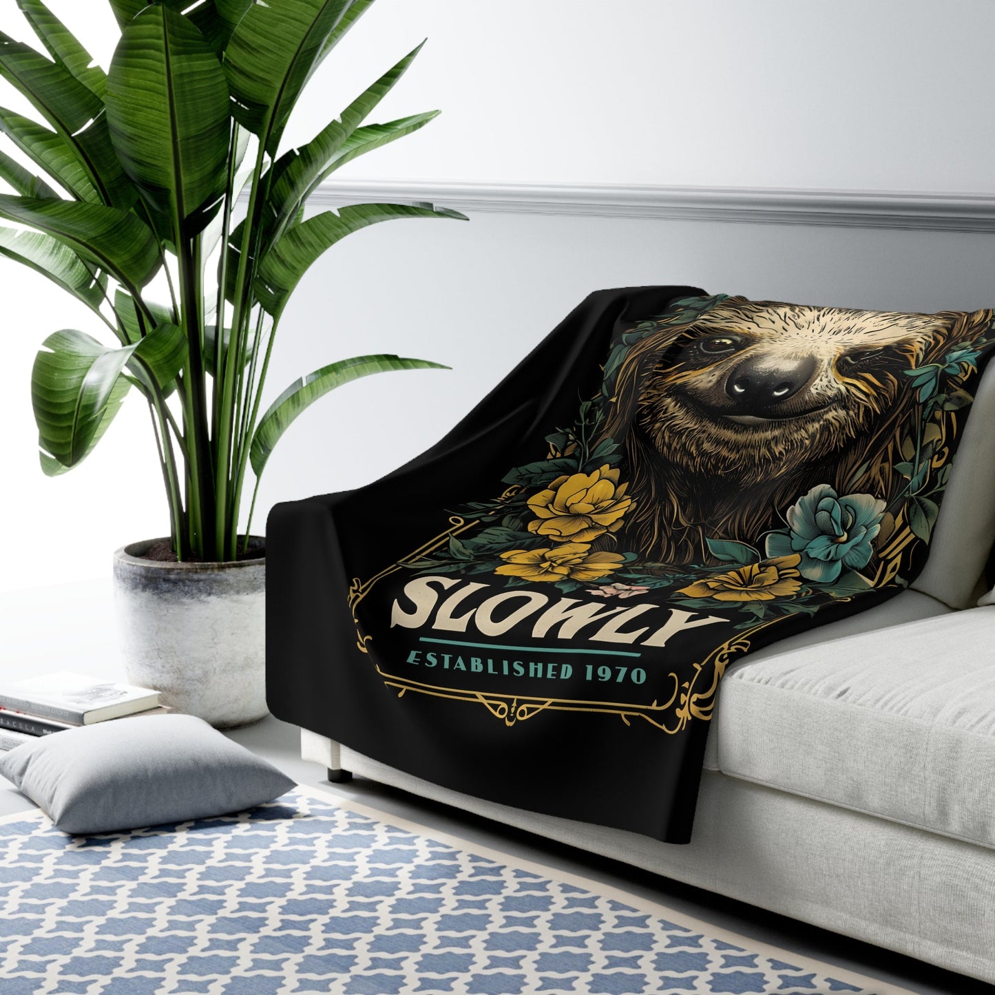 Slowly Sloth Sherpa Fleece Blanket - 28121106610878249543